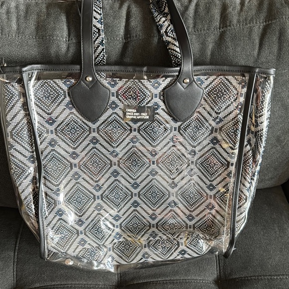 Carpisa Italy Black white blue and  Gray Geometric Tote - Picture 1 of 4